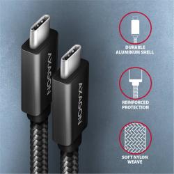 AXAGON kábel USB-C to USB-C PD 100W 5A, 4K, 2m čierny pletený