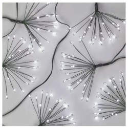 Emos Vianočná reťaz – svietiace trsy nano 300 LED zelený drôt 5.2m studená biela, časovač