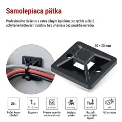 Emos Samolepiace príchytky sťahovacej pásky 20×20mm, čierne, 25ks