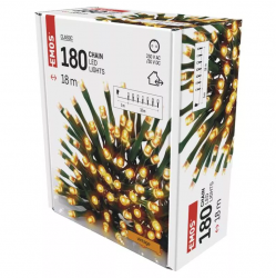 Emos Vianočná reťaz Classic 180 LED, 18m, časovač, jantárová