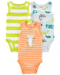 CARTER'S Body bez rukávov Stripes Animals chlapec 3ks 9m