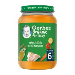 6x GERBER Organic detský príkrm mrkva a rajčiny s morčacím mäsom 190 g