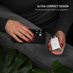 FIXED Mini GaN sieťová nabíjačka s USB-C a USB výstupom, PD, 45W, biela