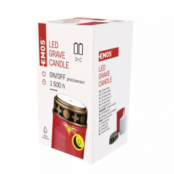 Emos LED náhrobná sviečka červená, 2xC, vonkajšia aj vnútorná, teplá biela, senzor