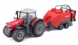Bburago 2020 Bburago 1:50 Farm Traktor Massey Ferguson 8740S + Baler Lifter Rood