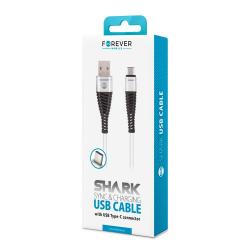 Forever USB-C kábel 1m shark biely textilný