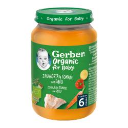 6x GERBER Organic detský príkrm mrkva a rajčiny s morčacím mäsom 190 g