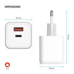 FIXED Mini GaN sieťová nabíjačka s USB-C a USB výstupom, PD, 45W, biela