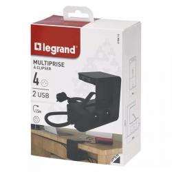 Legrand 4 zásuvky 1.5m s USB čierna