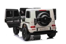 BENEO Mercedes-Benz G63 AMG 4x42 Dvojmiestne 12V, biele, MP3 Prehrávač s USB/AUX vstupom, Pohon 4x4,