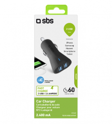 SBS Autoadaptér Mini 2x USB, 2400 mA, 12/24V, čierna