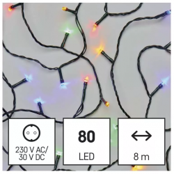 Emos LED vianočná reťaz 8m multicolor, časovač