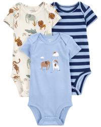 CARTER'S Body krátky rukáv Blue Animals chlapec 3ks 9m/ veľ. 74