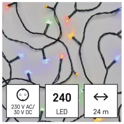 Emos LED vianočná reťaz 24m, vonkajšia aj vnútorná, multicolor, programy