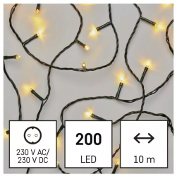 Emos Vianočná reťaz 200 LED, 10m, vnútorná, teplá biela