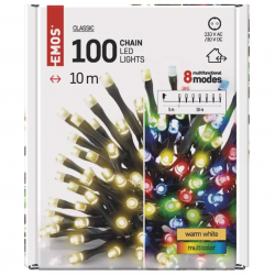 Emos LED vianočná reťaz 2v1 10m teplá biela/multicolor, programy