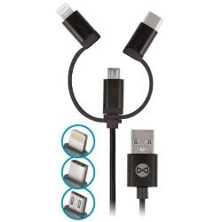 Forever 3v1 USB kábel microUSB/UCB-C/lightning 1m čierny