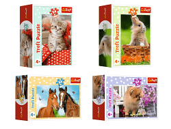 Trefl_vypredaj Trefl Mini puzzle 54 dielikov Kôň, králik, pes a mačka