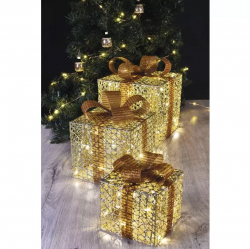 Emos LED darčeky zlaté, 3 veľkosti, vnútorné, teplá biela