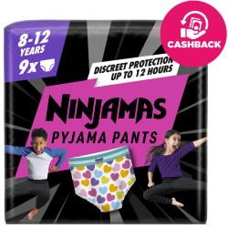 NINJAMAS Nohavičky plienkové Pyjama Pants Srdiečka, 9 ks, 8 rokov, 27kg-43kg