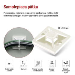 Emos Samolepiace príchytky sťahovacej pásky 20×20mm, biele, 25ks