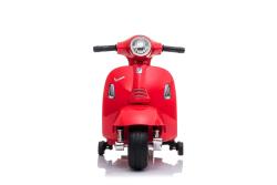 BENEO Elektrická motorka Vespa GTS, červené, s pomocnými kolesami, Licencované, 6V Batéria, 30W moto