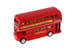 Teddies Autobus "Londýn" červený poschodový kov/plast 12cm na spätné natiahnutie v krabičke