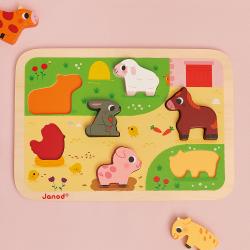 Janod Janod Drevené vkladacie puzzle pre najmenších Farma Chunky