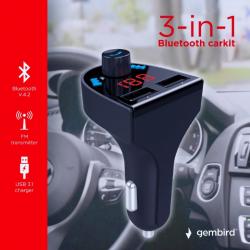 Gembird 3v1 Bluetooth handsfree sada do auta s FM-radio vysielačom a USB 3.1A nabíjačkou