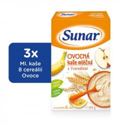3x SUNAR Kaša mliečna ovocná s 8 cereáliami 225 g