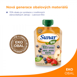 SUNAR BIO ovocná kapsička jablko, jahoda, čučoriedka 4m+, 100 g