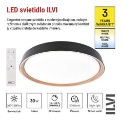 Emos ILVI, kruhové 30 W, stmievanie + CCT, čierna + drevo