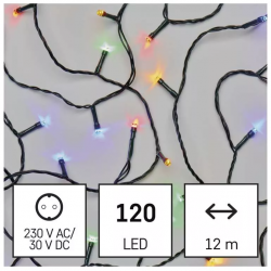 Emos LED vianočná reťaz 12m multicolor, programy