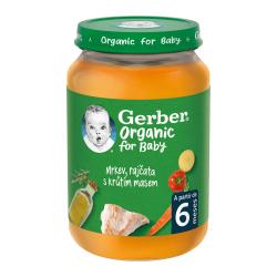 6x GERBER Organic detský príkrm mrkva a rajčiny s morčacím mäsom 190 g
