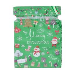 Vianočné vrecko snehuliak/santa zelené plast 24x32cm