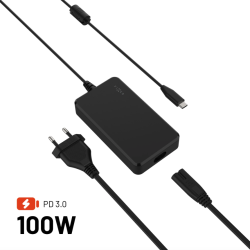 FIXED Nabíjací GaN adaptér pre notebooky s USB-C, podpora PD 3.0, 100W, čierny
