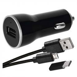 Emos USB adaptér do auta 2.1A + micro UBS kábel + redukcia USB-C