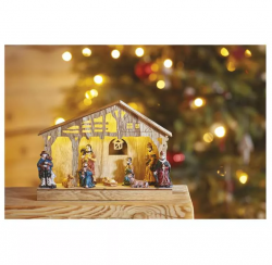 Emos LED vianočný betlehem drevený 19cm, 3x AA, vnútorný, teplá biela, časovač