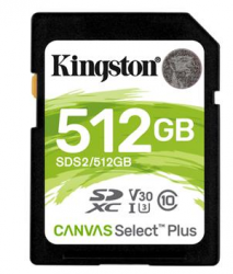 Kingston Canvas Select Plus SDXC 512GB Class 10 UHS-I (r100MB,w85MB)